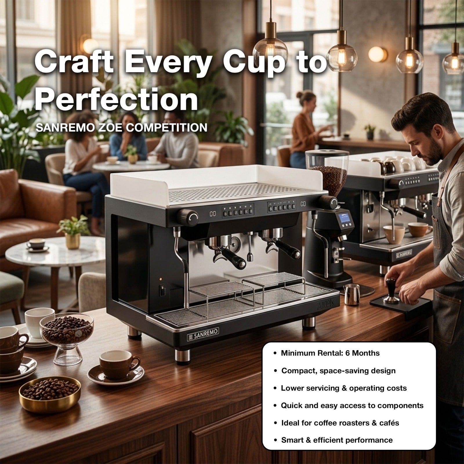 Sanremo Zoe Competition Commercial Espresso Machine – Compact 2-Group Professional Barista Coffee Machine, Smart & Efficient Performance, Quick-Access Components, Ideal for Coffee Roasters, Cafés & Specialty Coffee Bars
