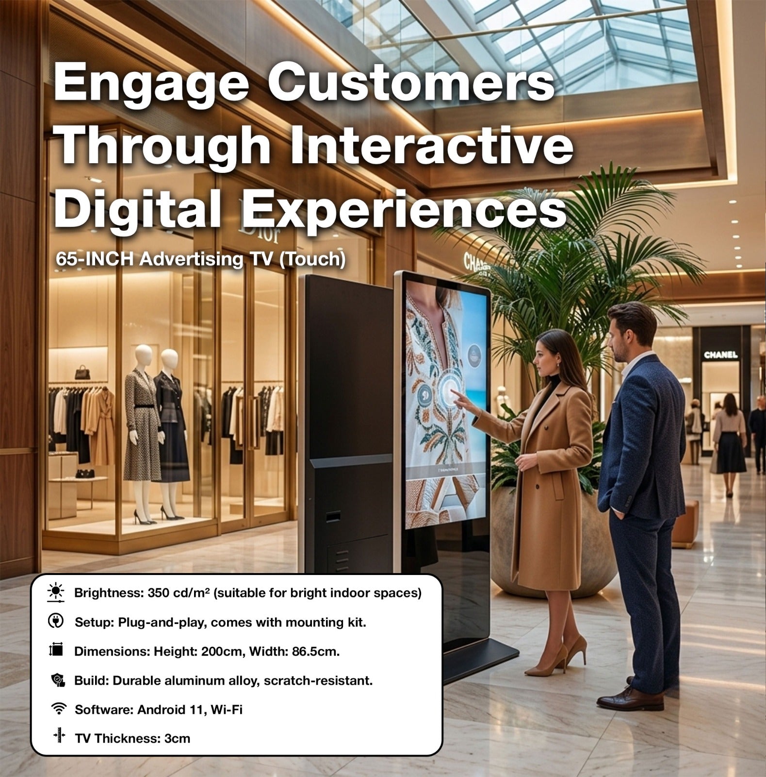 65-Inch Interactive Touch Screen Digital Signage LCD Kiosk Display