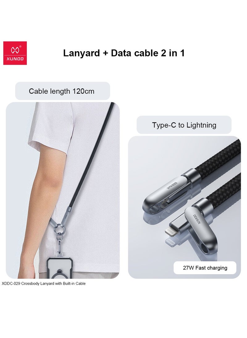 XUNDD Crossbody Lanyard with Builtin Cable (USBC Compatible with Lightning) 27W Charging Cable Body Neck Lanyard for Compatible with iPhone 14 Pro Max 13 Pro Max 13 Pro etc.(1.2M) (Black)Mobile AccessoriesBuilt-in 27W Charging Cable: Features a USB-C comp