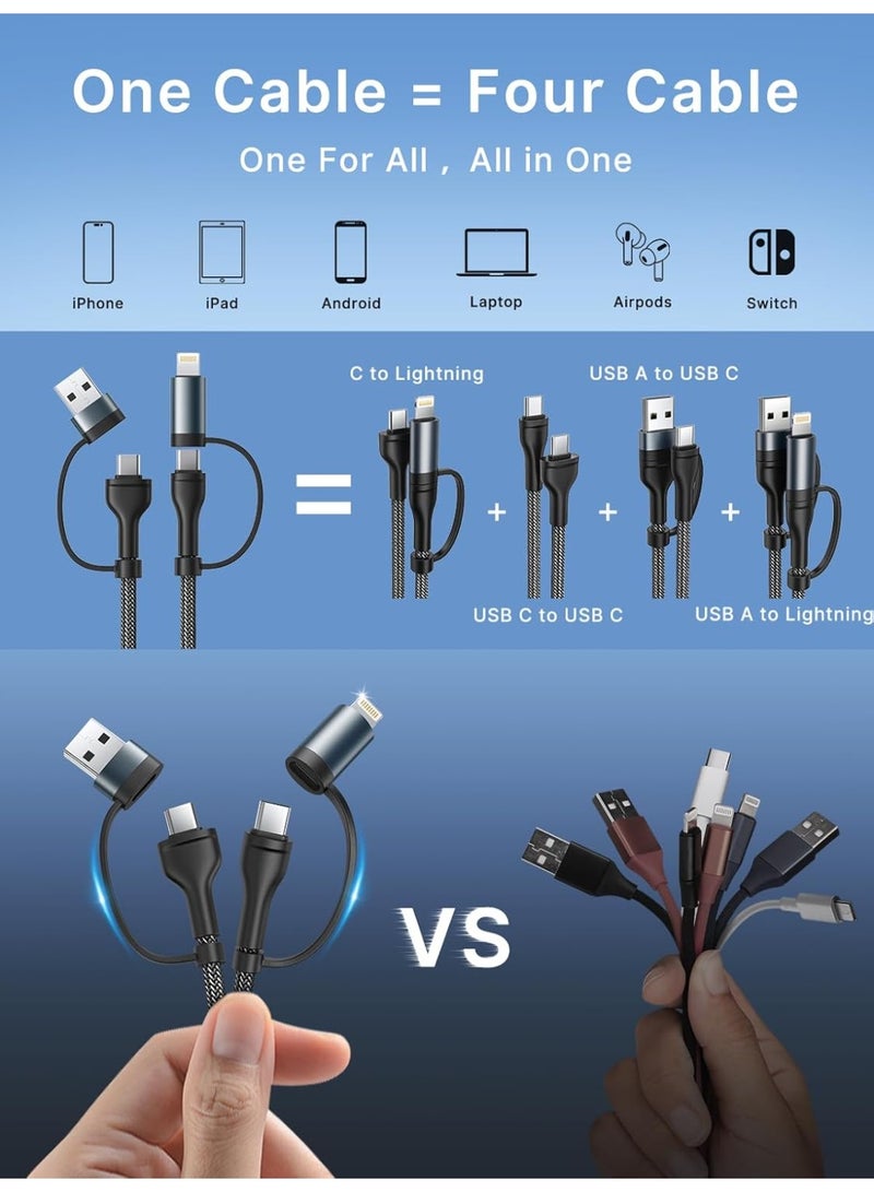 USB C Lightning Adapter Cable 60W USB C Cable PD Fast Charging 4 in 1 USB Multi Cable for iPhone 15 14 13,MacBook Pro 2023 iPad Mini 6,Samsung Galaxy S22 S21 S20