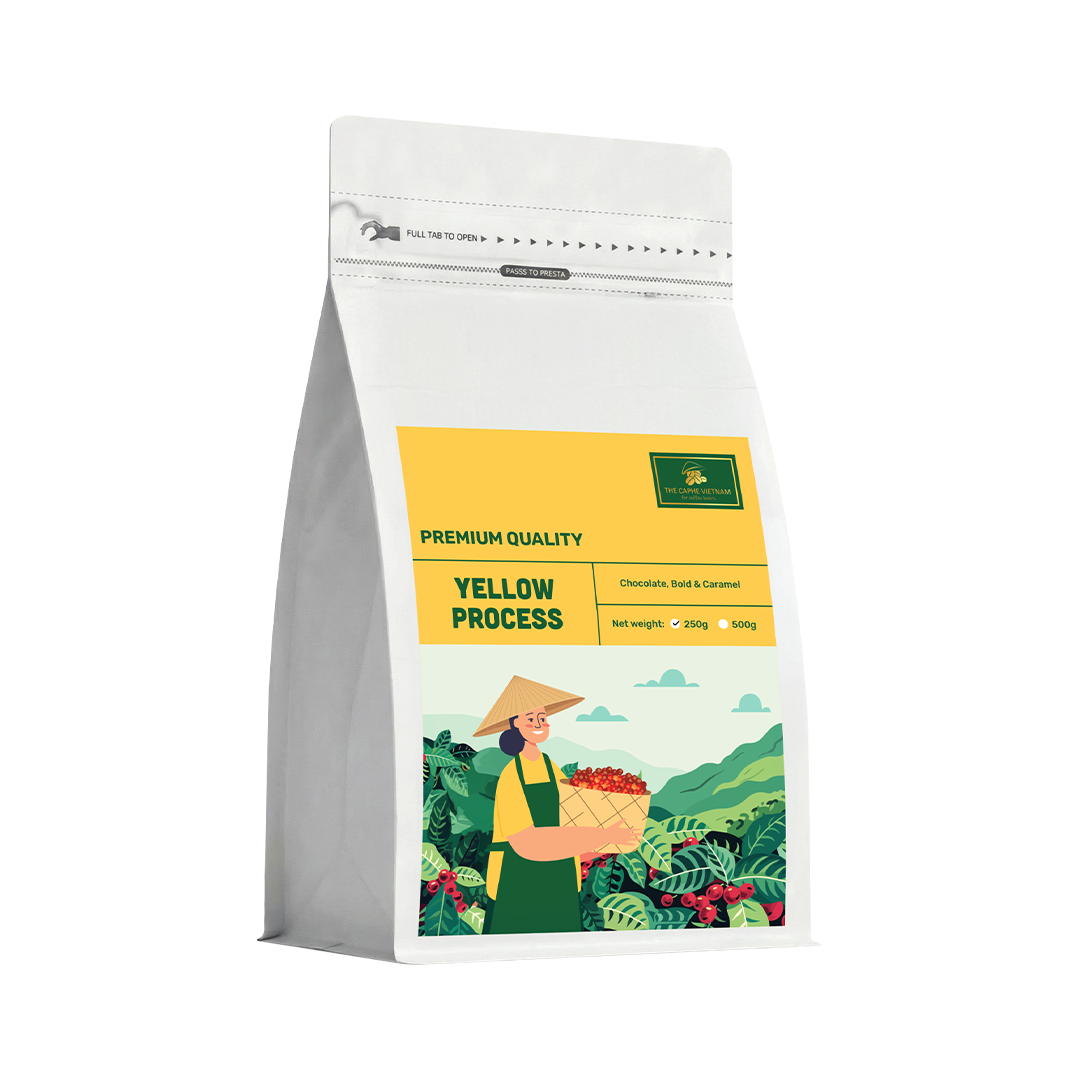The Caphe Vietnam Premium Whole Beans Coffee - 250 G | Yellow Process | Medium Roast, Premium Robusta | Vietnamese Whole Coffee Bean