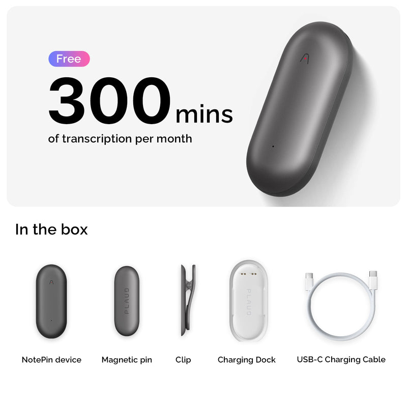 Plaud NotePin Wearable AI Note Taker – 20H Recording, 112 Languages, 64GB, Magnetic Pin or Clip
