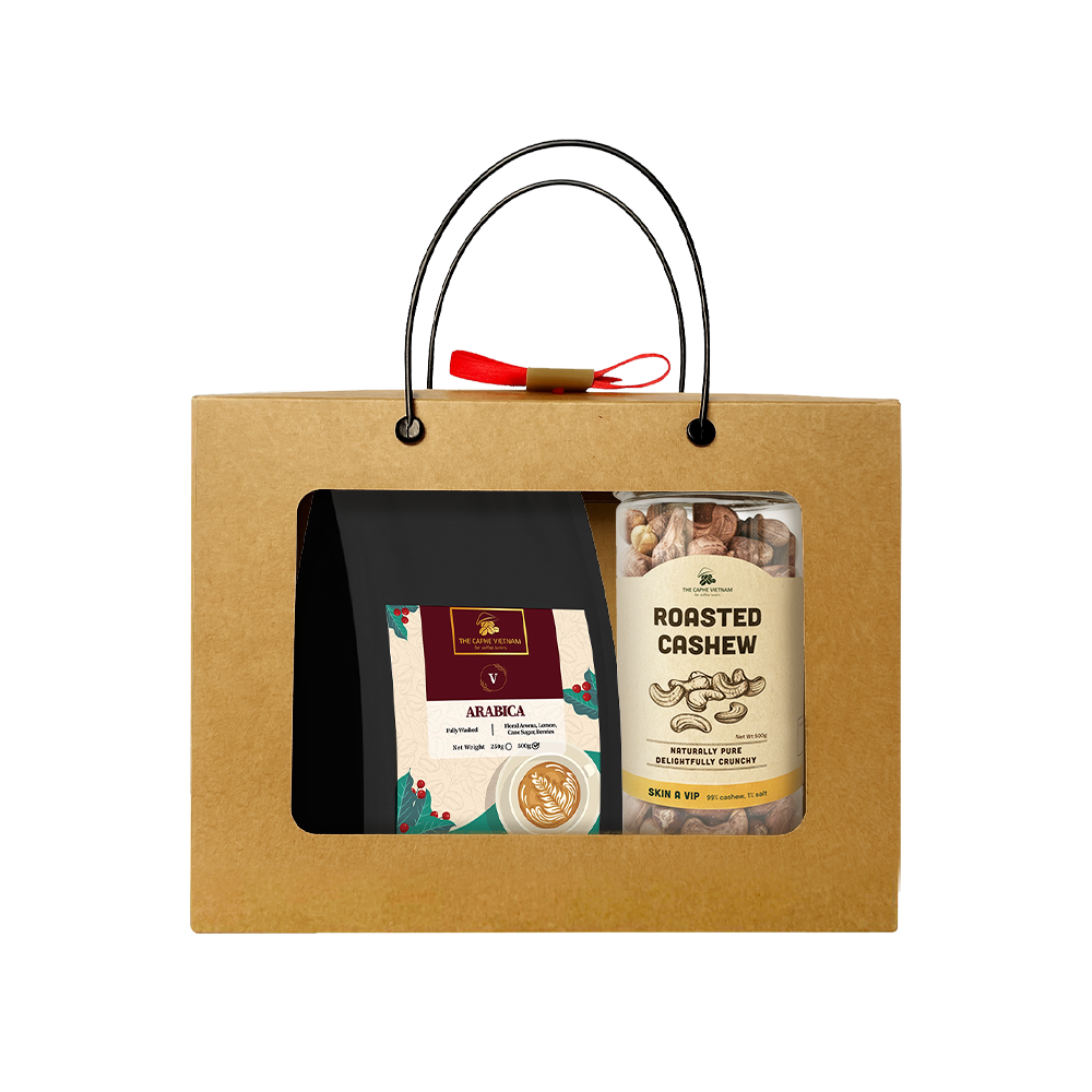 The Caphe Vietnam Coffee & Cashew Gift Set 500g + 500g | Specialty Arabica Whole Bean | Wood Fire Roasted Cashew, Salted Skin-On | Premium Snack & Gift Combo