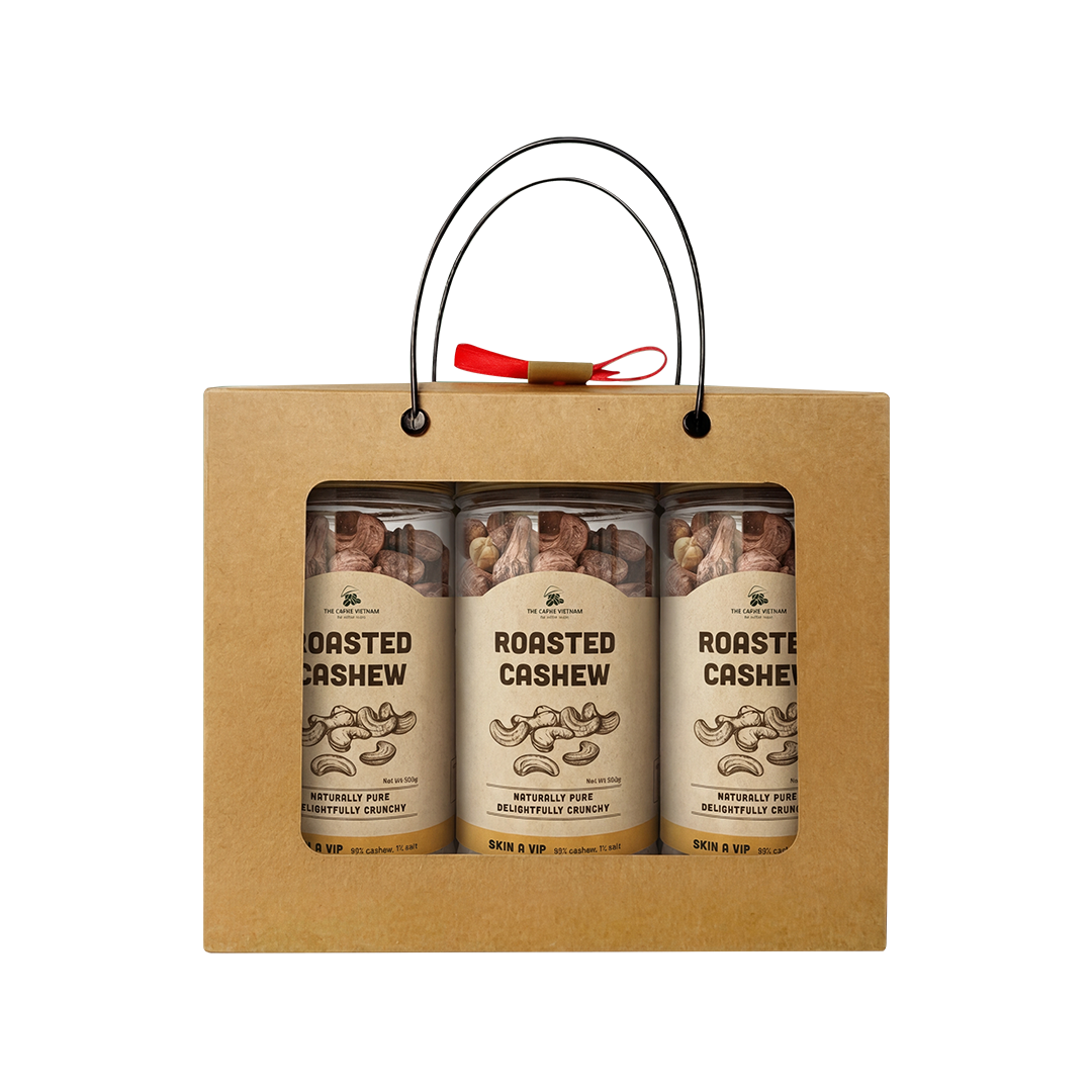 The Caphe Vietnam Cashew Nuts Gift Set 3 x 500g | Wood Fire Roasted, Salted, Skin-On | Premium Snack Pack