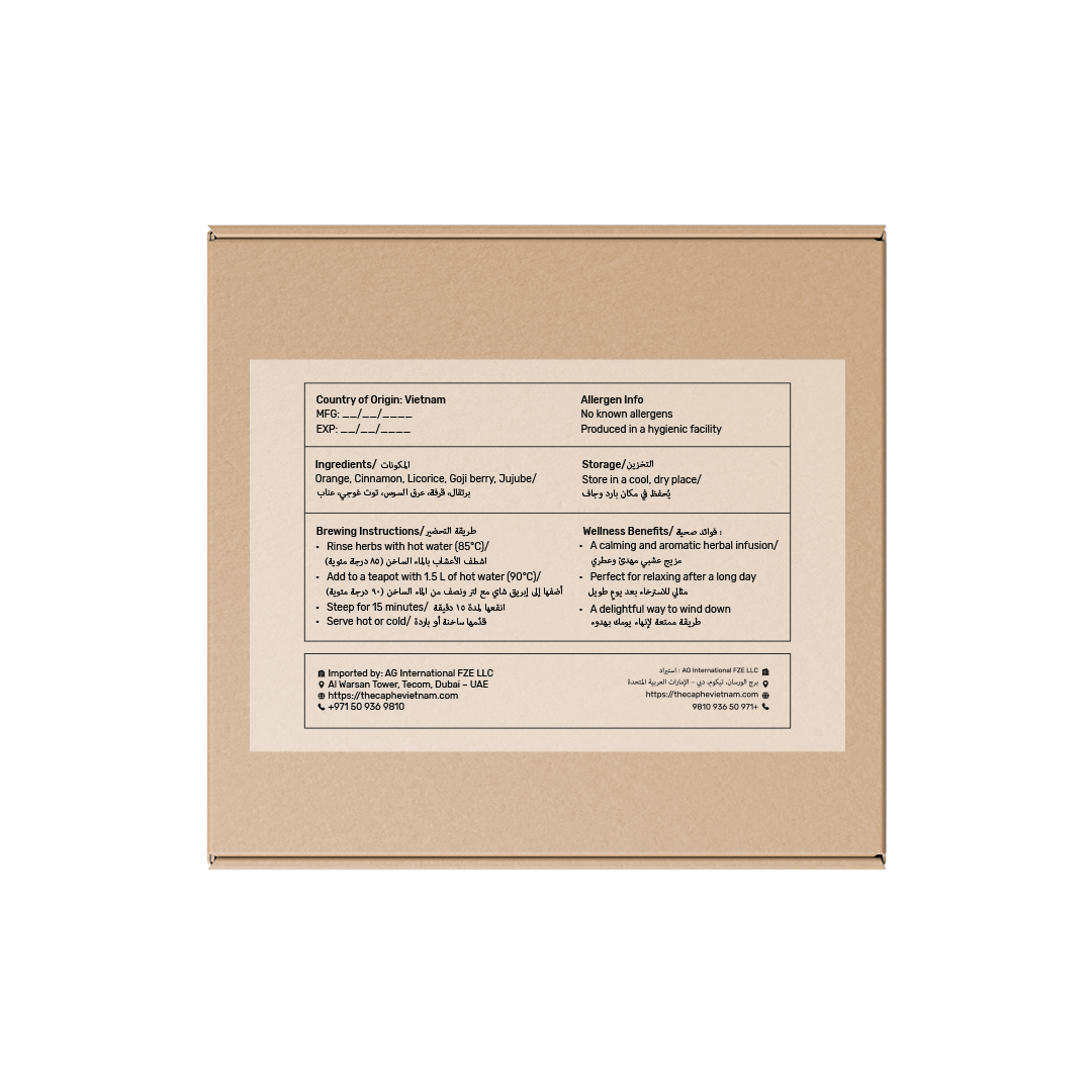The Caphe Vietnam Cinnamon Orange Herbal Tea - 15 Sachets | Premium Tea | Reduces Stress | Vietnamese Orange Tea, Easy to Brew