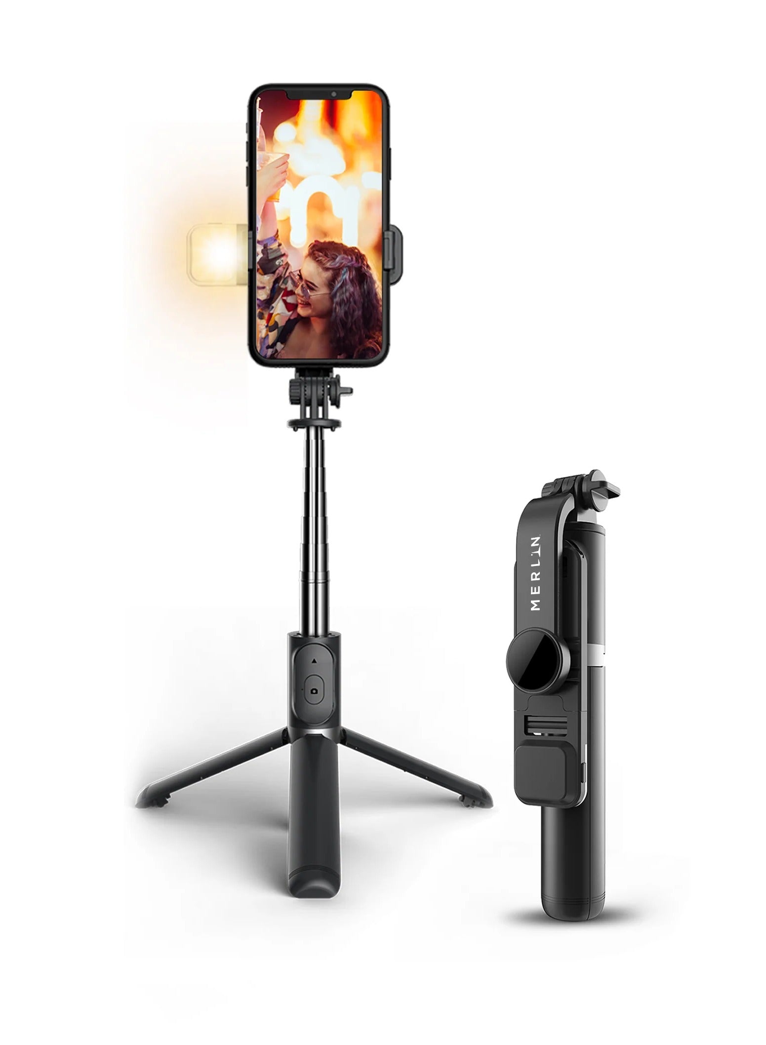 MERLIN SMART LIGHT SELFIE STICK LIGHT WEIGHT and PREMIUM DETACHABLE AND WIRELESS REMOTE CONTROL EXPAND UP TO 104 CM ABS  STAINLESS STEEL MATERIAL