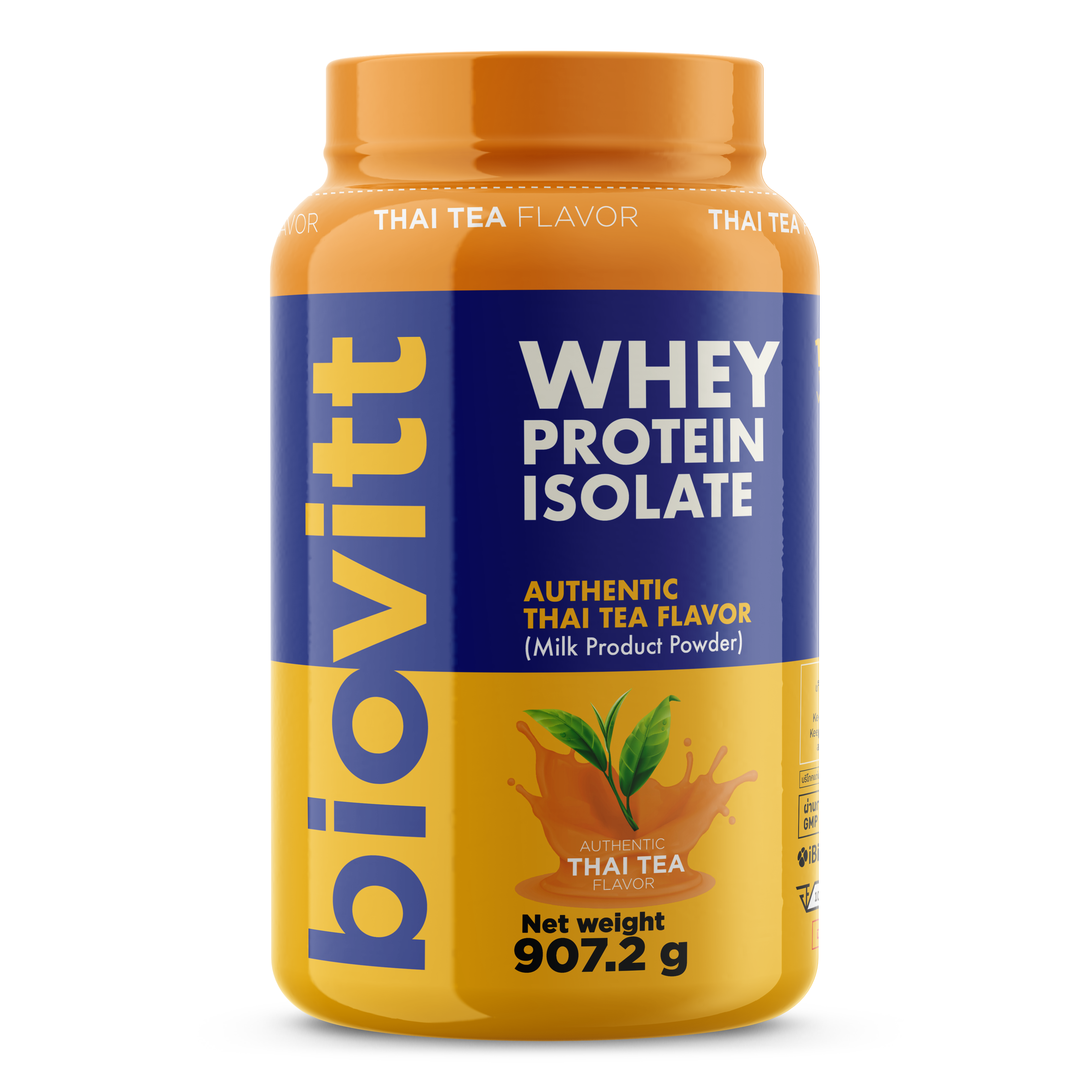 Biovitt Whey Protein Isolate Thai Tea FlavorSports & FitnessPRODUCT OF THAILAND THE BEST CHOICE FOR FITNESS ENTHUSIASTS HIGH PROTEIN LOW CALORIES 0% SUGAR ADDED BEST QUALITY: ACTIVE INGREDIENTS IMPORTED FROM THE U.S.A. BEST TASTE: DEVELOP UNTIL GET THE BE