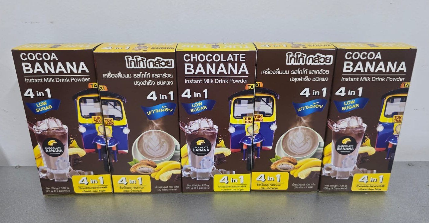 Instant Cocoa Banana Milk Drink Powder (Total of 5 Boxes, 1 Box = 5 Sachets)BeveragesExperience the Perfect Blend of Cocoa and Banana – A Heavenly Sip! Treat yourself to the ultimate indulgence with our Cocoa Banana drink – a deliciously smooth combinatio