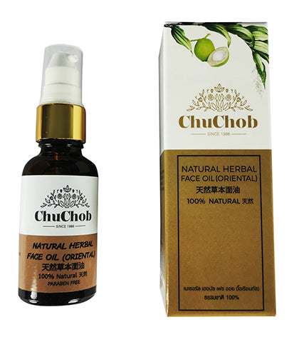 Chuchob Natural Herbal Face Oil (Oriental) 100% Natural (3pcs per pack)Personal CareNATURAL HERBAL FACE OIL (ORENTAL) 100% NATURALNourishing, Softening, Moisturizing facial skin, reduce fine line & wrinkle and prevent dry brittle face skin.Ingredients: 10