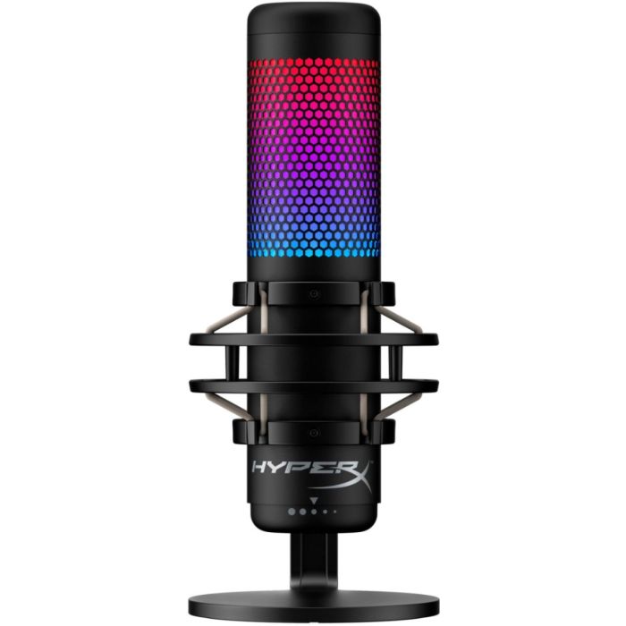 HyperX QuadCast S Wired Multi-Pattern USB Electret Condenser MicrophoneAudio & VideoRGB Lighting Customizable with NGENUITY Software Tap-to-Mute Sensor with LED indicator Stereo, Omnidirectional, Cardioid, Bidirectional RADIANT RGB LIGHTING WITH DYNAMIC E