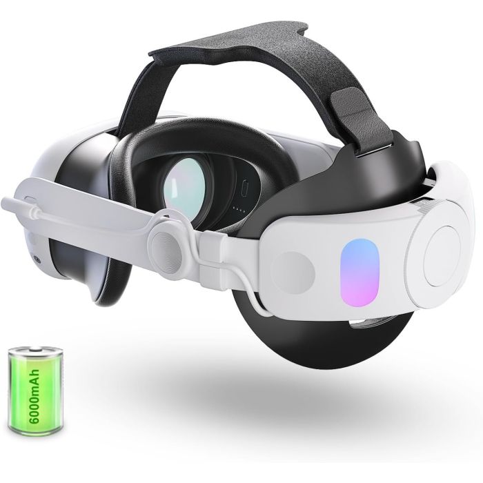 Meta Quest 3 Blupebble Elite Adj Head strap with 6000 Mah Power BankReality GadgetsUpgraded 6000mAh Quest 3 Head Strap Compatible with Oculus/Meta Quest 3 with built-in lithium-polymer batteries, Mviioe upgraded for Quest 3 elite strap extends extra 3-3.5