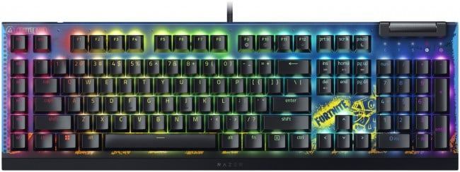 Razer BlackWidow V4 X Yellow Switch - Fortnite Ed. Gaming KeyboardComputer & Laptop AccessoriesRazer Green Mechanical Switches 6 Dedicated Macro Keys Multi-Function Roller and Secondary Media Keys FULL-BLOWN BATTLESTATION IMMERSIONUpgrade the core of your