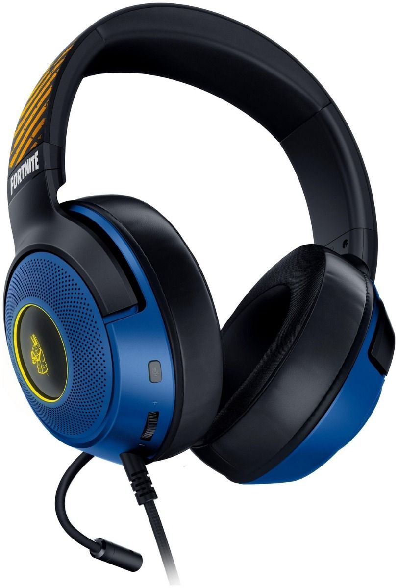 Razer Kraken V3 X - Fortnite Ed. PC HeadsetGaming HeadsetsRazer TriForce 40mm Drivers Razer HyperClear Cardioid Mic Hybrid fabric and memory foam ear cushions ULTRA-LIGHT COMFORT FOR GAMING IMMERSIONFeel complete immersion without feeling the weight—intro
