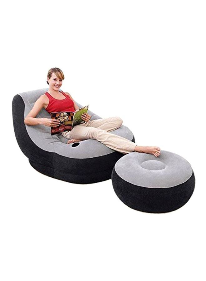 Intex Ultra Lounge Inflatable Chair with Footrest – Grey/Black, Cupholder, 220lb, Flocked, 2-in-1 Valve
