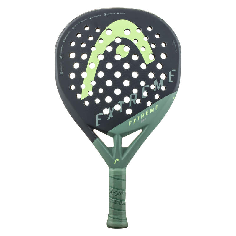 Head Extreme Pro Padel RacquetEquipmentsExtreme power is combined with outstanding touch and feel with the EXTREME PRO PADEL RACQUET. Designed for advanced and professional players, this diamond-shaped racquet is made with a new mold and has new Soft Butt