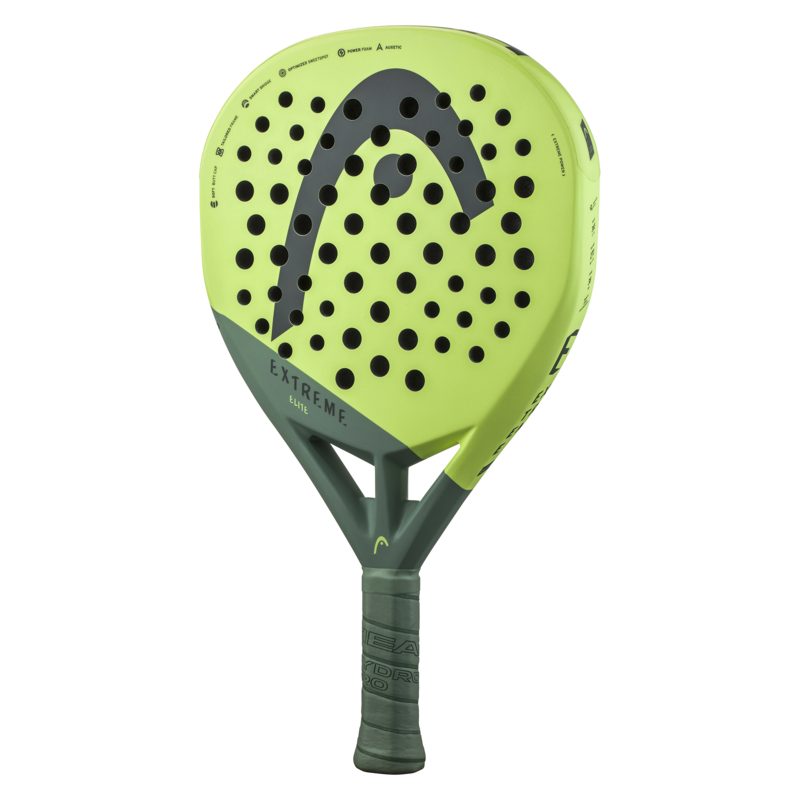 Head Extreme Elite Padel RacquetEquipmentsAdvanced and intermediate players can experience extreme power with the EXTREME ELITE PADEL RACQUET. The most forgiving racquet in the EXTREME series is built with a new, diamond-shaped mold and has new Soft Butt