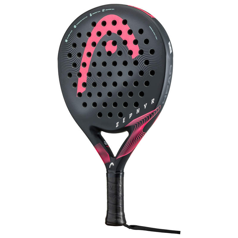 Head Zephyr Padel RacquetEquipmentsControl the court with the ZEPHYR, one of HEAD's lightest models, and built for intermediate players. While the round shape allows for perfect control, the Graphene 360+ technology improves the flex and feel, and the Pow