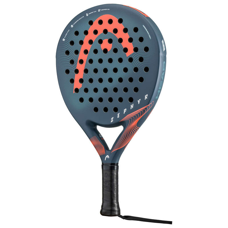 Head Zephyr Padel RacquetEquipmentsControl the court with the ZEPHYR, one of HEAD's lightest models, and built for intermediate players. While the round shape allows for perfect control, the Graphene 360+ technology improves the flex and feel, and the Pow