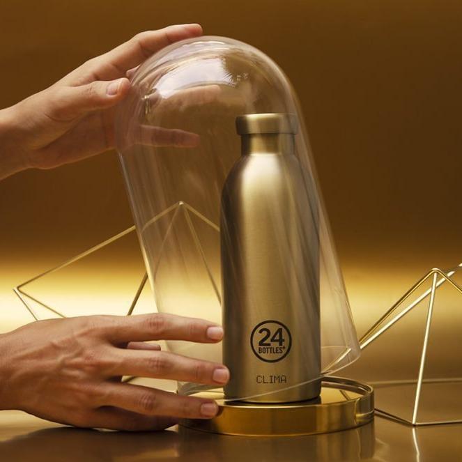 24bottles Clima Bottle 500ml Double walled insulated Stainless Steel water bottle eco friendly reusable BPA free hot cold modern portable leak proof for travel office home gym - Procecco GoldSustainable LivingThe CLIMA Bottle 500ml from 24Bottles is a sty
