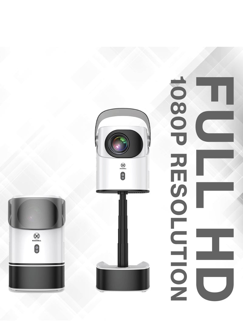 Maxwell Phantom Pro Projector Supports 4k, Built-in Stand, Portable Speaker, Full HD 1080P Resolution, Keystone Correction, Electronic Focus, Hi-Fi Sound System, 5G Wifi, Outdoor/Home Cinema Projector