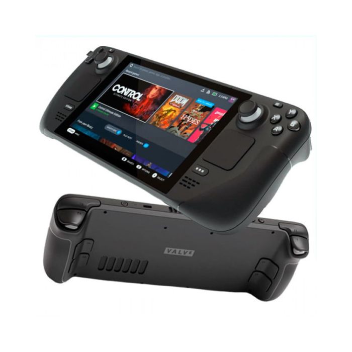 Valve Steam Deck Handheld ConsoleConsolesSteam Deck is the most powerful, full-featured gaming handheld in the world. ComfortThe Steam Deck was built for extended play sessions—whether you're using thumbsticks or trackpads—with full-size controls position