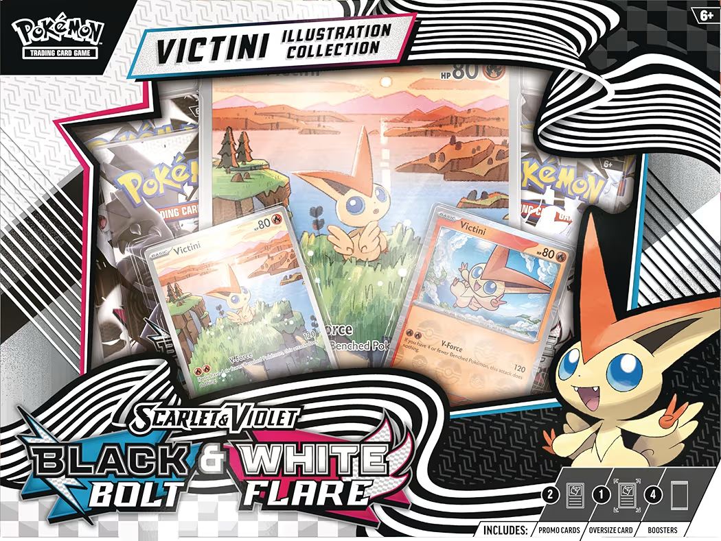 Pokémon TCG: Unova Victini Illustration Collection, Collector’s Box with Victini Promo Card, Illustration Cards & Pokémon Booster Packs