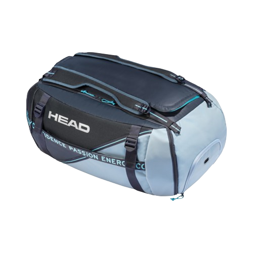 Head Blue Duffle BagEquipmentsOffered in a special blue colorway, the new BLUE DUFFLE BAG is easy-to-customize, letting you create the bag you want. With the adjustable dividers that attach to the clothes-friendly velcro tapes inside the bag, choose betwe
