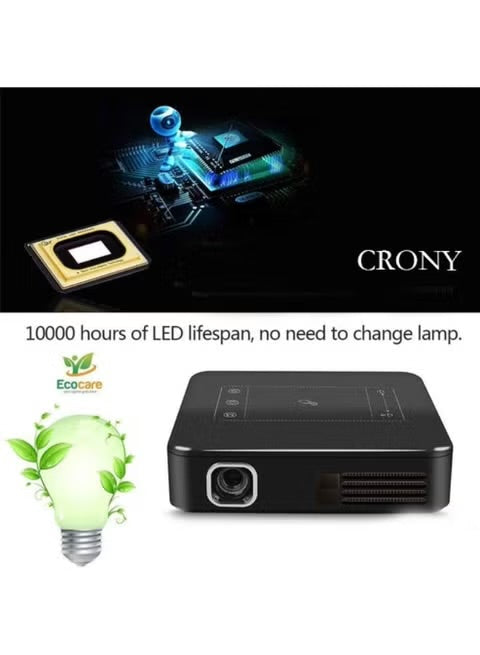 CRONY D13 Mini DLP Smart Projector with Android OS, WiFi & Bluetooth, 16GB Storage, 1080P Supported Portable Home Theater Projector with Remote Control & Tripod – Black