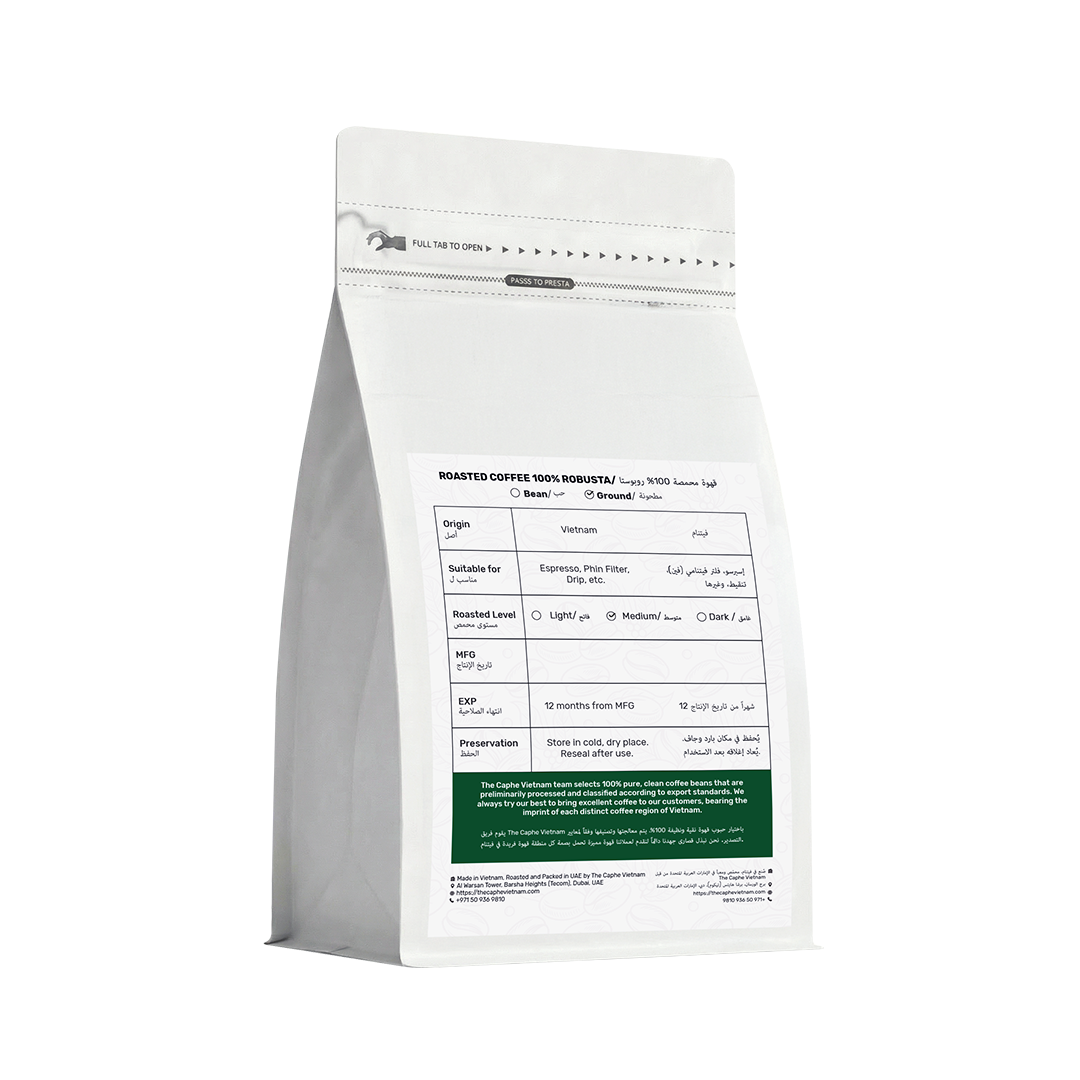 The Caphe Vietnam Fine Robusta Ground Coffee - 250 G | Natural Process | Medium Roast, 100% Organic Robusta | Vietnamese Coffee Ground