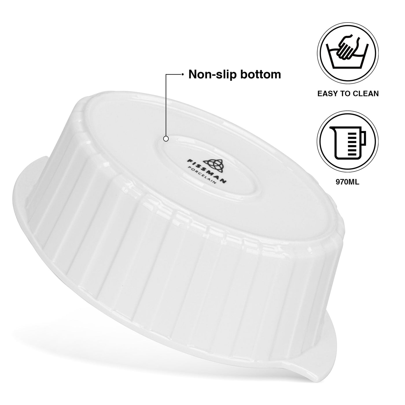 FISSMAN Oval Baking Dish 19x14x8cm 970ml Porcelain | Oven & Microwave Safe Baking Dish, without Lid