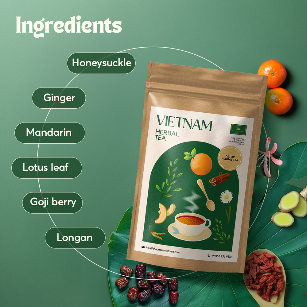 The Caphe Vietnam Detox Herbal Tea - 20 Sachets | Premium Herbal Tea | Weight Loss Tea | Vietnamese Detox Tea, Easy to Brew