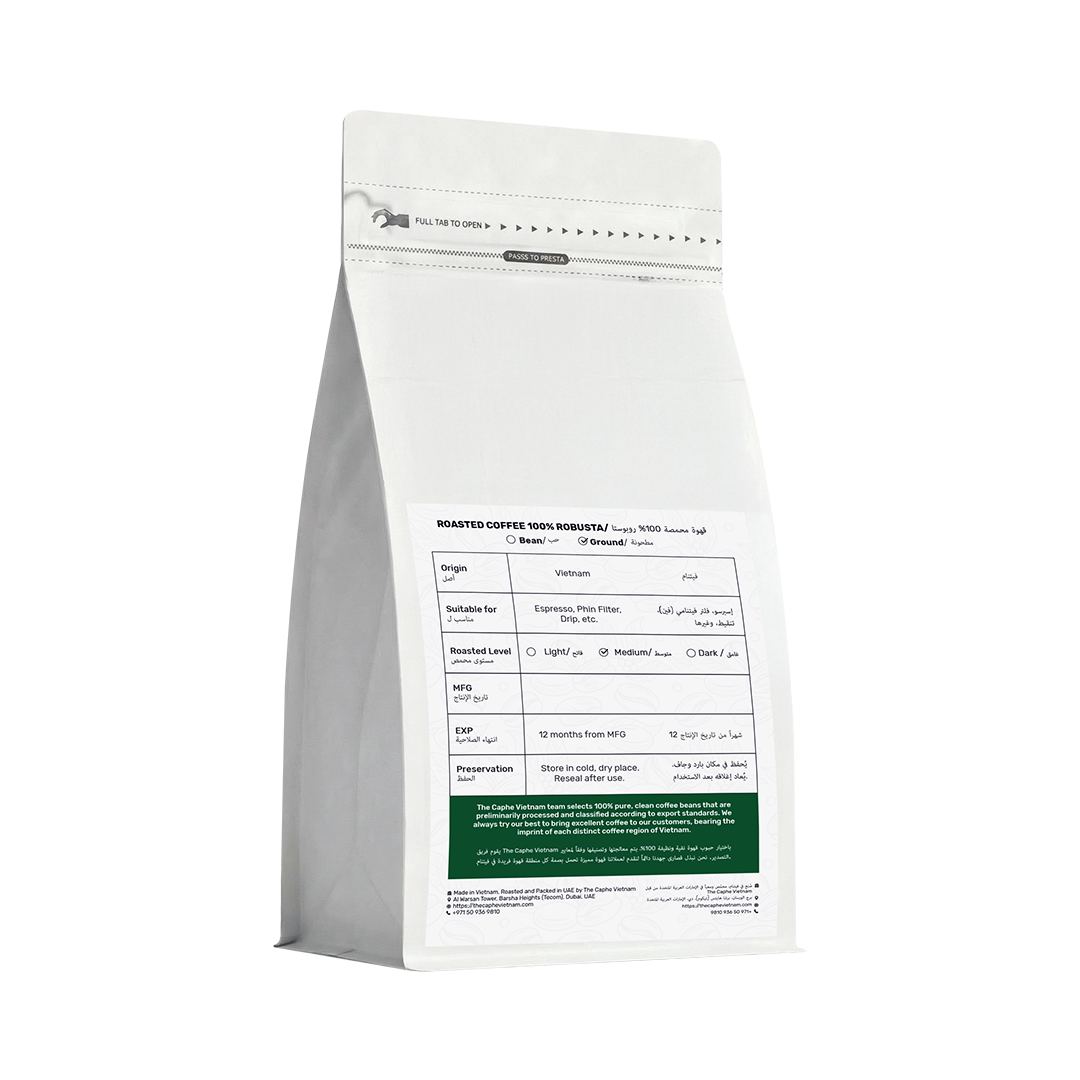 The Caphe Vietnam Fine Robusta Ground Coffee - 1 KG | Natural Process | Medium Roast, 100% Organic Robusta | Vietnamese Coffee Ground