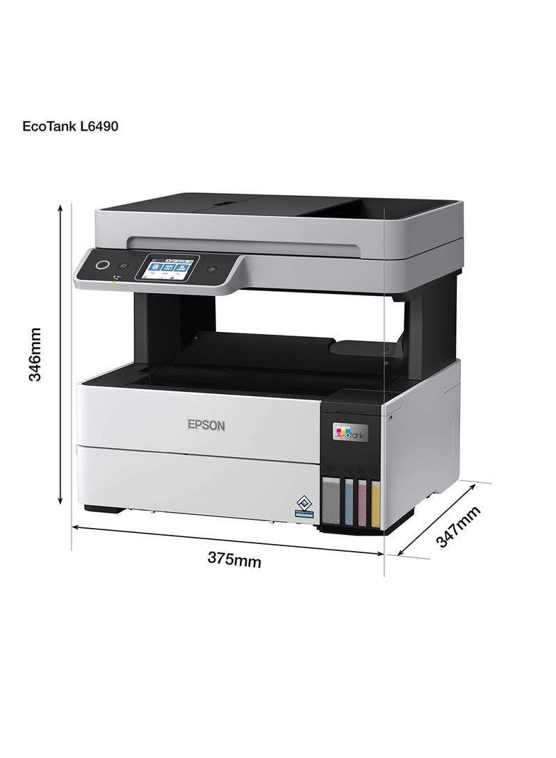 Epson EcoTank L6490 All-in-One – PrecisionCore, 17ppm, Duplex, ADF, 13,300/5,200 Yield, Fax, Wi-Fi