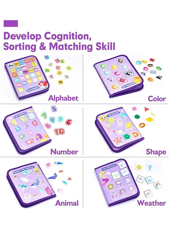 Generic Montessori Busy Board for Toddlers – Purple Mermaid Sensory Activity Board, Fine Motor Skills Learning Toy, Preschool Educational Travel Toy for Girls