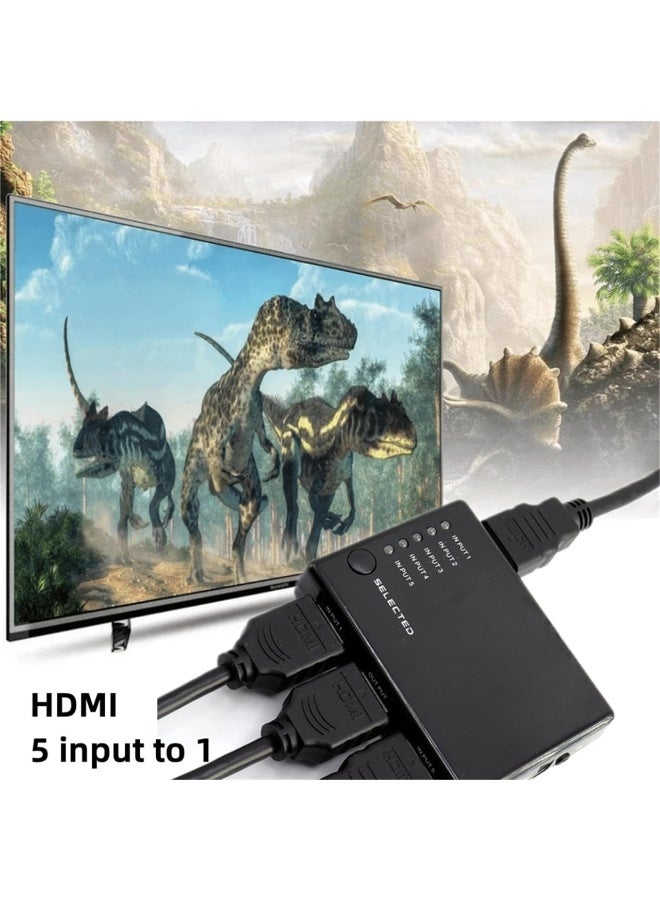 5 in1 4K HDMI Switch Splitter,Intelligent 5-Port HDMI Switch, Supports 4K, Full HD1080p, 3D with IR Remote Video switcher