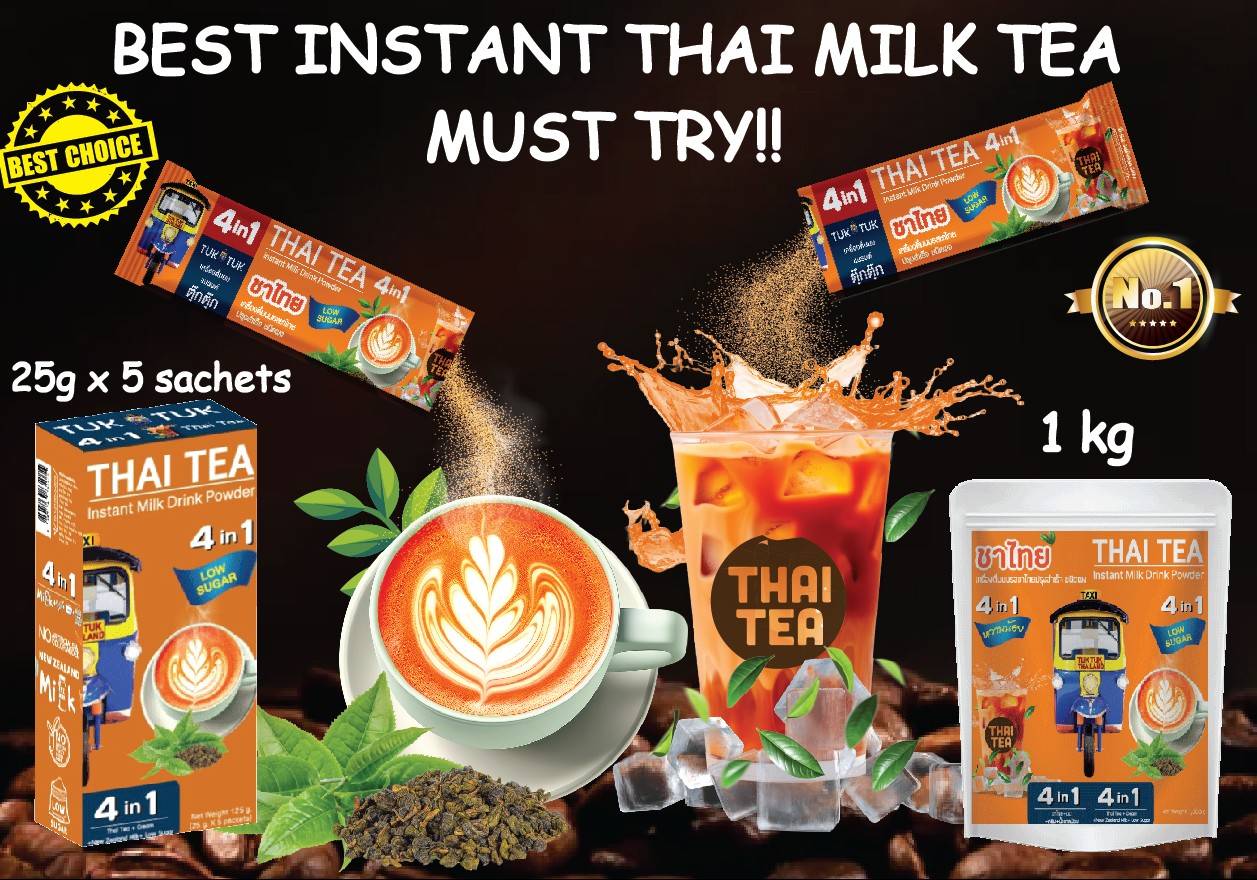 Instant Thai Tea Milk Drink Powder (Total of 5 Boxes, 1 Box = 5 Sachets)BeveragesThai Milk Tea Drink Powder, Tuk Tuk brand, made from premium grade of Thai Tea Leaf in Thailand, very fragrant, delicious, mellow, mixed with real Milk. Makes the perfect dri