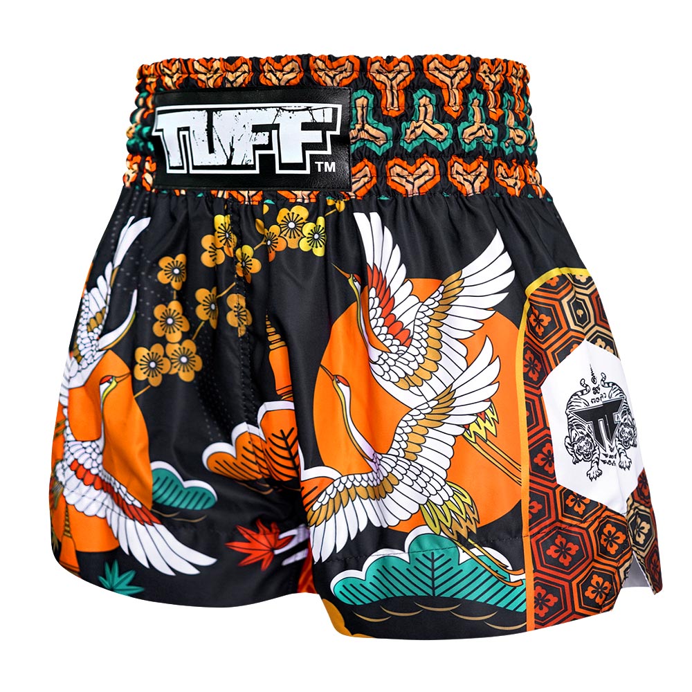 Muay Thai Boxing Shorts Autumn SunraySports & FitnessInspired by Japanese - style patterns with autumn scenery, cherry blossoms, cranes, and maple leaves. In fall, it is the cycle of maturity. It focuses on the mortality of life, emphasizing how vital it
