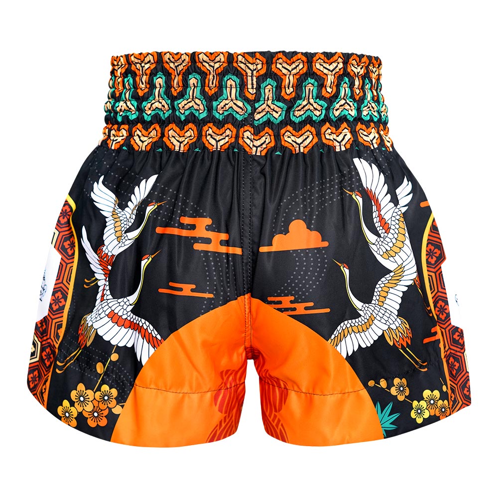 Muay Thai Boxing Shorts Autumn SunraySports & FitnessInspired by Japanese - style patterns with autumn scenery, cherry blossoms, cranes, and maple leaves. In fall, it is the cycle of maturity. It focuses on the mortality of life, emphasizing how vital it