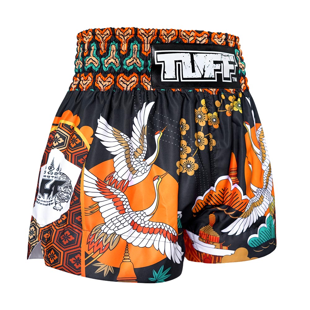 Muay Thai Boxing Shorts Autumn SunraySports & FitnessInspired by Japanese - style patterns with autumn scenery, cherry blossoms, cranes, and maple leaves. In fall, it is the cycle of maturity. It focuses on the mortality of life, emphasizing how vital it