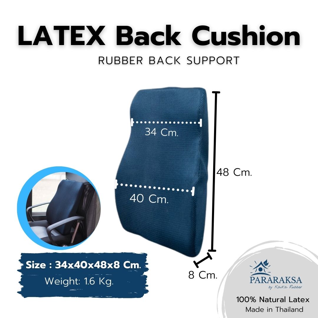 Spine Protection Rubber Latex Lumbar Back Support Cushion PillowHome & OutdoorPararaksa latex back cushion relieves aches and pains. Dimensions: 32x46x8 cm. Weight 1.6 kg. Suitable for office workers or those who have regular back pain after sitting for a