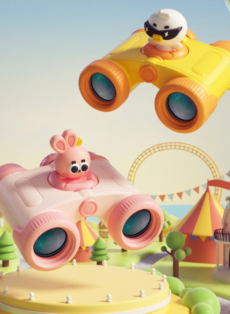 Toy binoculars with cartoon characters on a colorful background