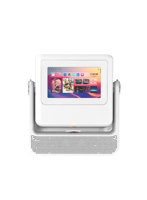 Crony A5 Pro Smart Projector with 7-Inch Touchscreen, 720P HD Resolution, Auto Focus & Keystone Correction, WiFi, Bluetooth 5.0, 250-Inch Display, HDMI & USB Support – Pearl White