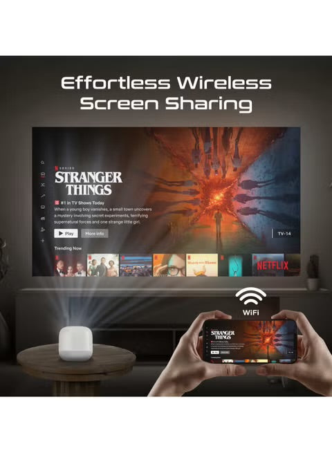 Promate CubeCast-2 Digital Mini Projector with DLP Technology, HD 720P Resolution, 4K@60Hz Support, Wireless Screen Sharing, Auto Keystone Correction, HDMI & USB Connectivity, Built-In Speaker, White