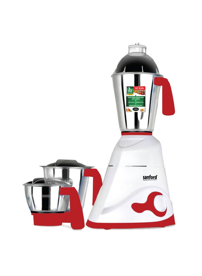 Sanford 3 In 1 Grinder Mixer SF5901GMBSA - RedKitchen Appliances550 Watts Powerful Motor, Flow Breaker Design. 3 Speed control with a whip, 18000 RPM. 3 Food grade stainless steel jars with Durable polycarbonate lids. 100% Copper motor, Stainless steel bl