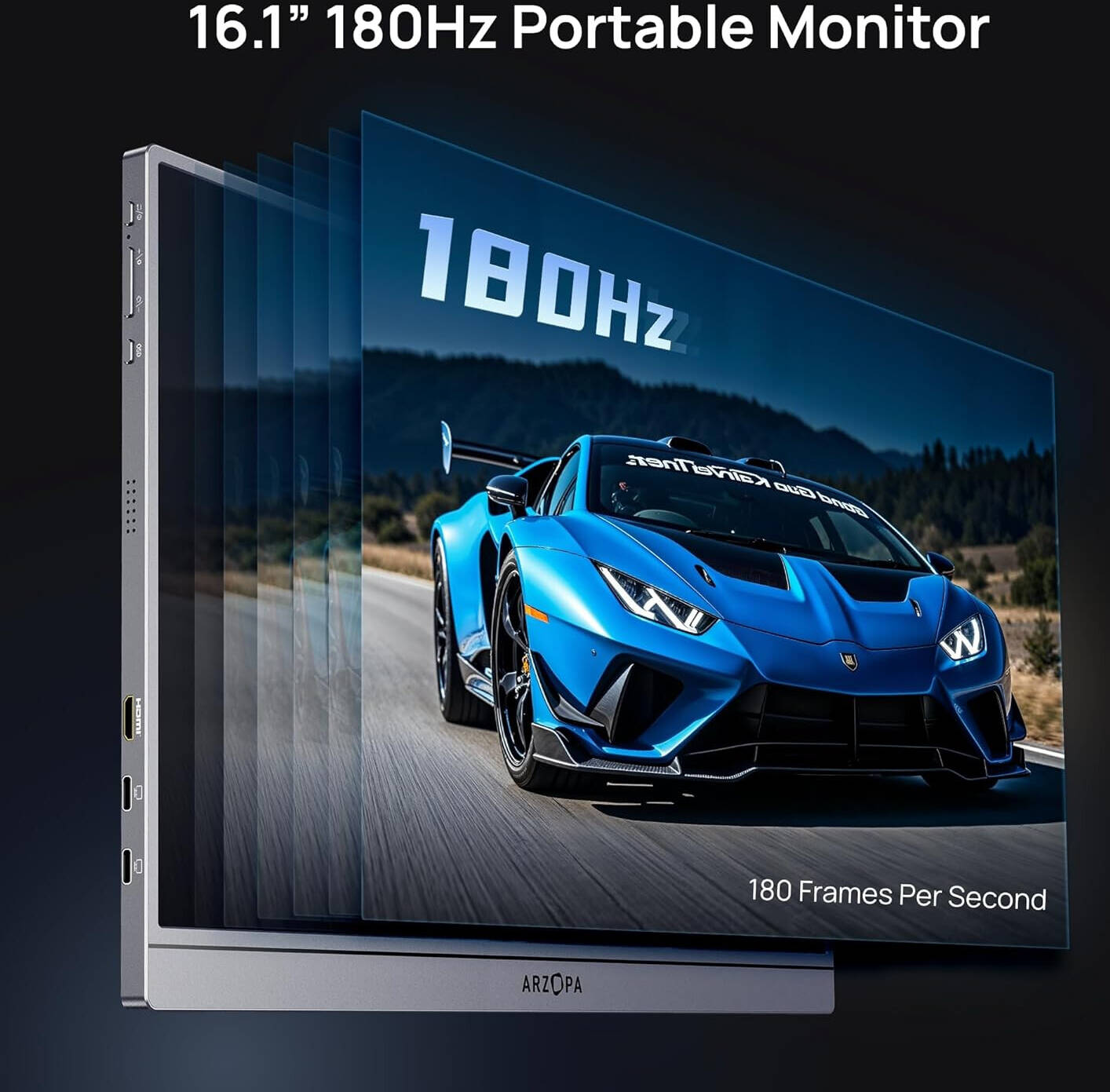 ARZOPA Z3FC 16.1-Inch Portable Gaming Monitor, QHD 2.5K IPS Display, 180Hz Refresh Rate, USB-C & Mini HDMI, Built-in Speakers, Kickstand, Gray