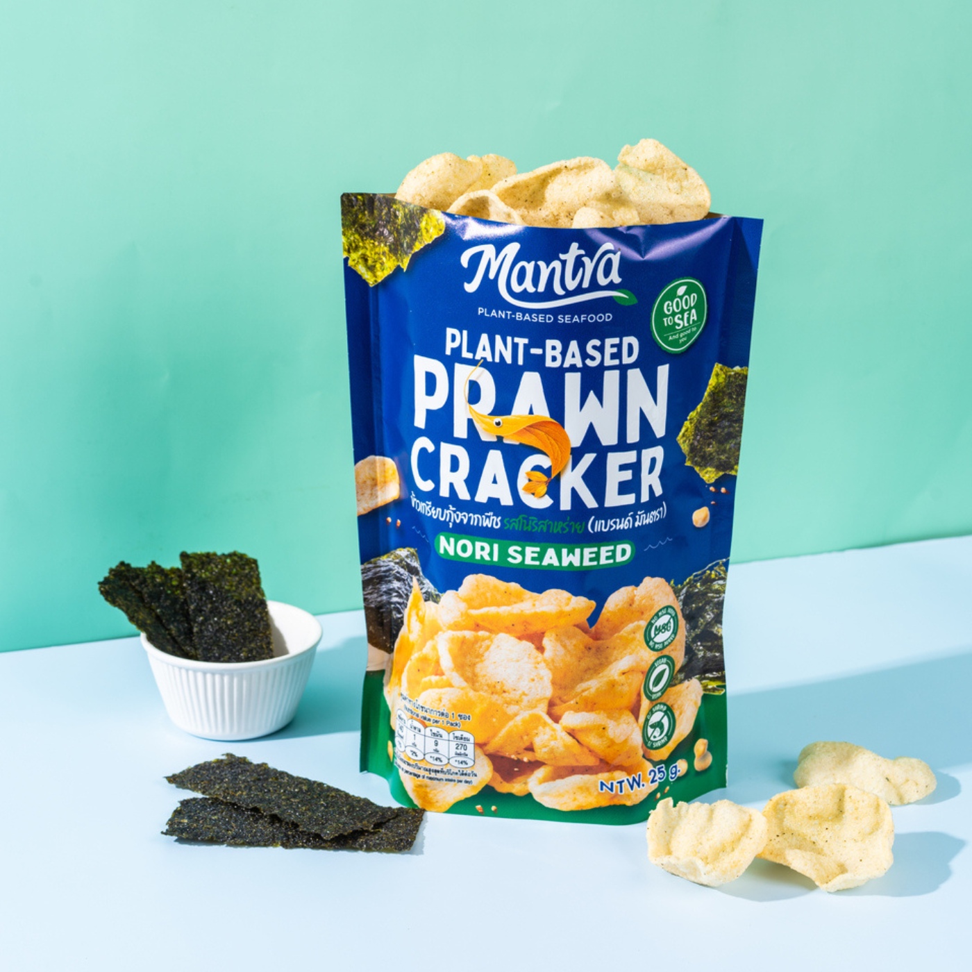MANTRA Plant-Based Prawn Cracker 25G - Nori Seaweed FlavorSnacksA delicious fusion of crispy prawn crackers and the umami richness of seaweed! The subtle briny notes of real nori seaweed enhance the flavor, offering a savory and addictive crunch with ever