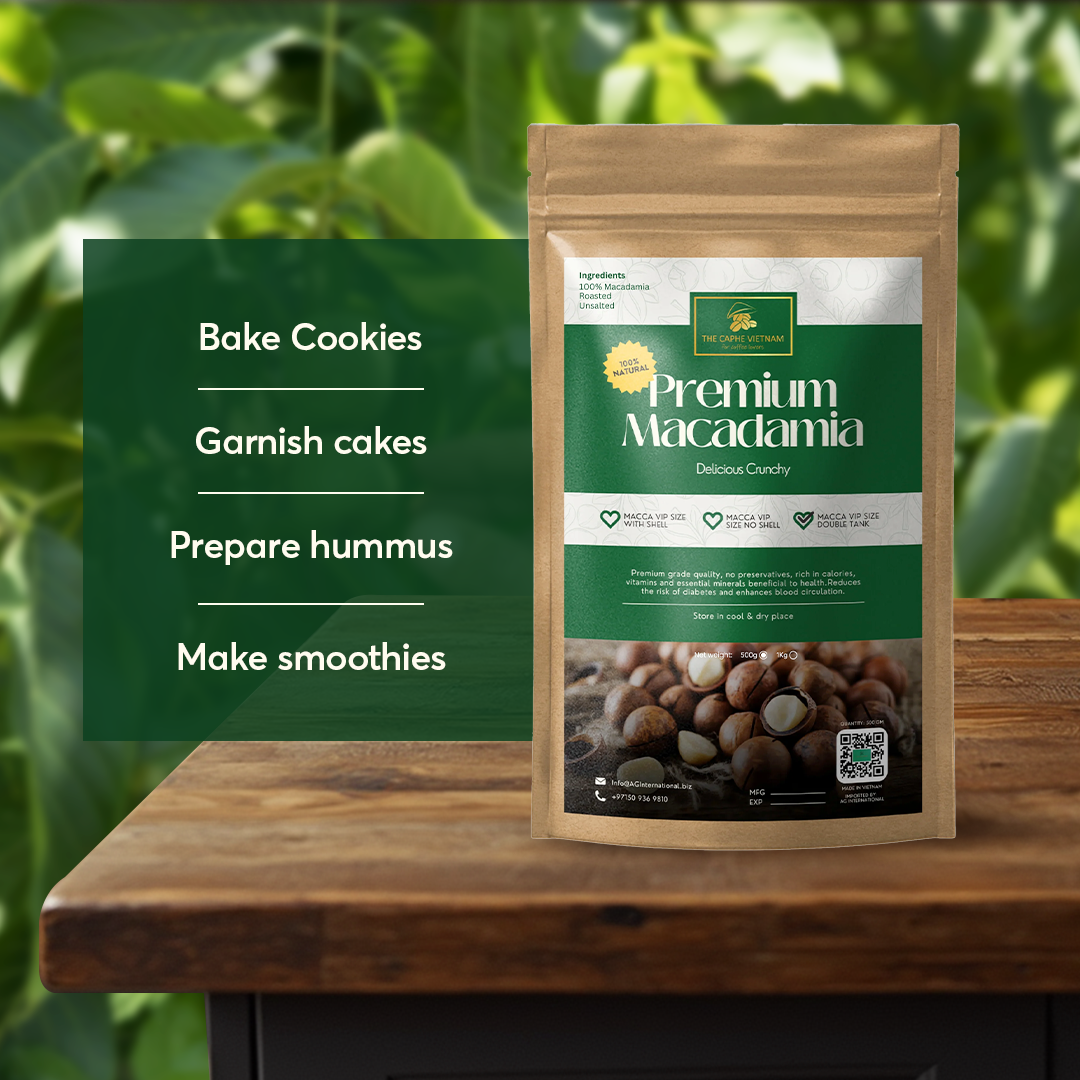 The Caphe Vietnam Premium Macadamia Nuts - 500 G | VIP Size Double Tank | Unsalted & Roasted | Premium Vietnamese Macadamia Nuts
