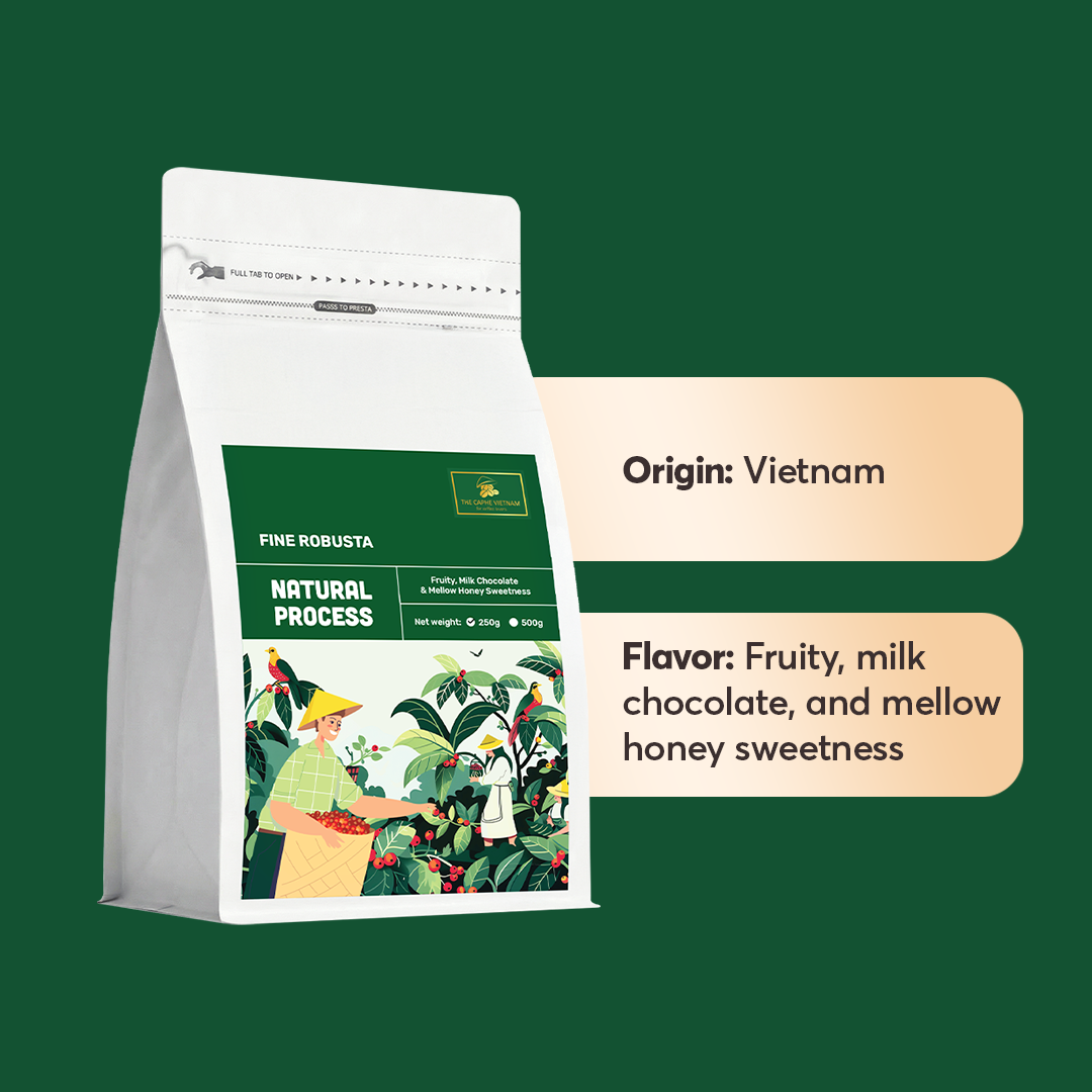 The Caphe Vietnam Fine Robusta Whole Beans Coffee - 250 G | Natural Process | Medium Roast, 100% Organic Robusta | Vietnamese Whole Coffee Bean