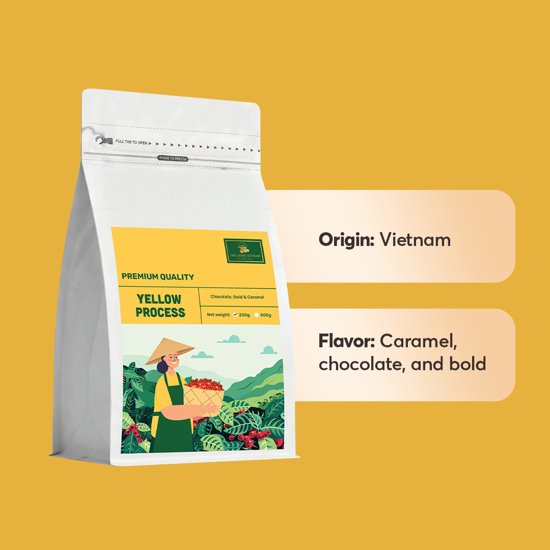 The Caphe Vietnam Premium Whole Beans Coffee - 250 G | Yellow Process | Medium Roast, Premium Robusta | Vietnamese Whole Coffee Bean