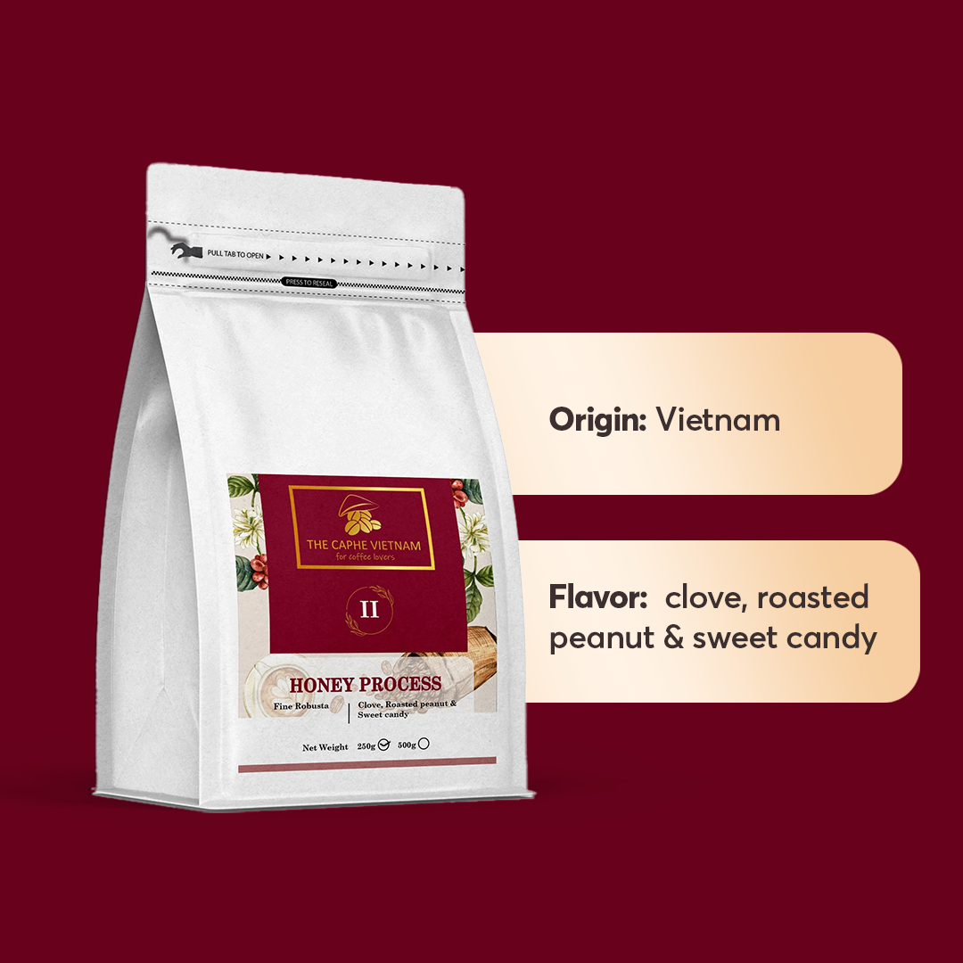 The Caphe Vietnam Fine Robusta Whole Beans Coffee - 250 G | Honey Process | Medium Roast, 100% Organic Robusta | Vietnamese Whole Coffee Bean